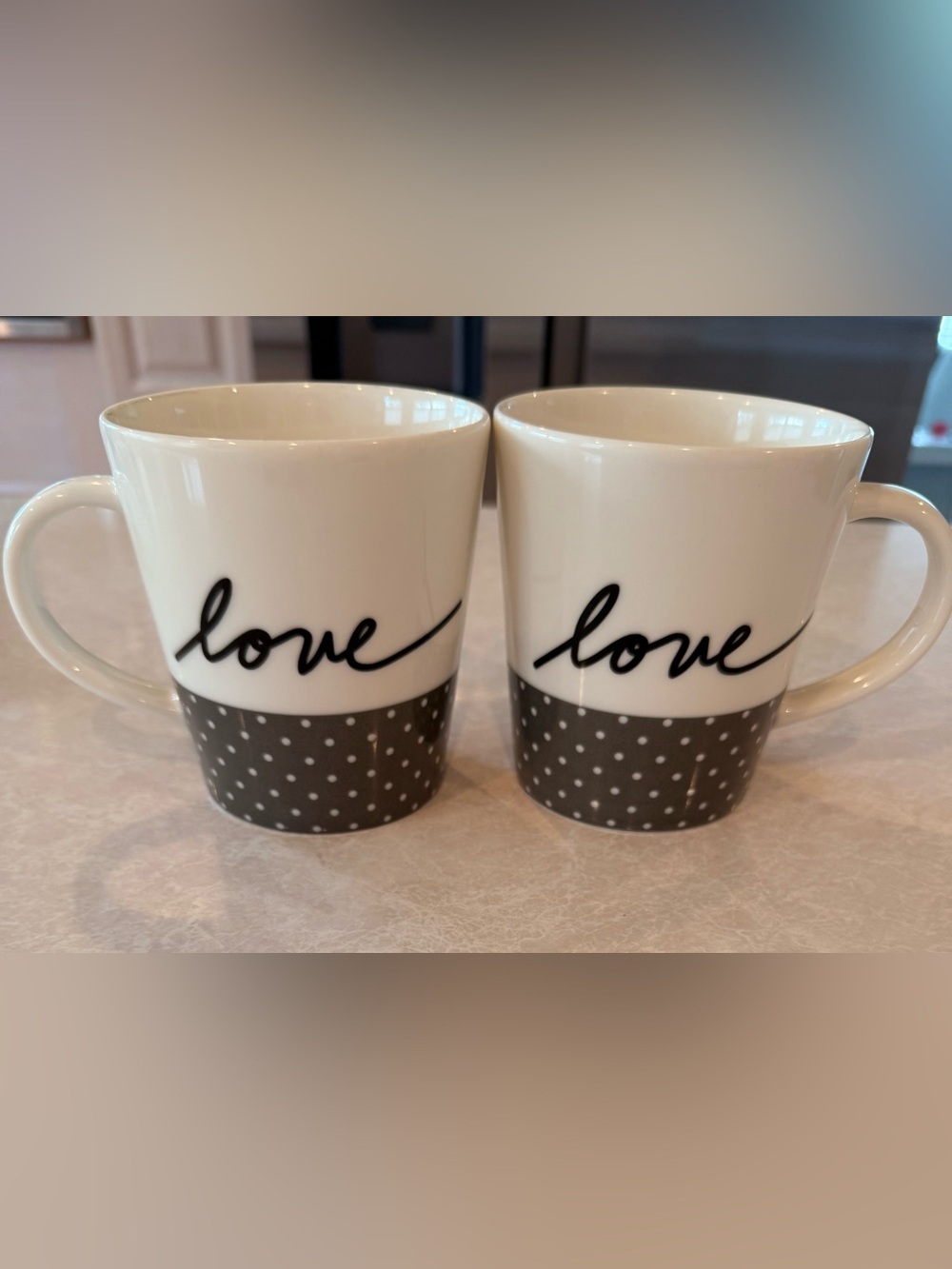 Ellen Degeneres White and Gray 'Love' Polka Dot Coffee Mugs